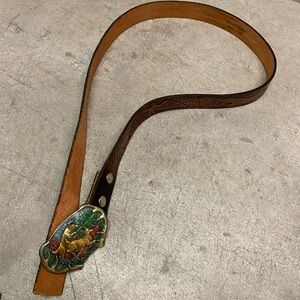 Vintage Leather Belt with Deer Buckle